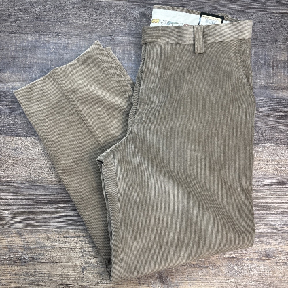Berle Men's 38X30.5 Flat Front Corduroy Pants Brown Straight Cut 25004‎ NEW